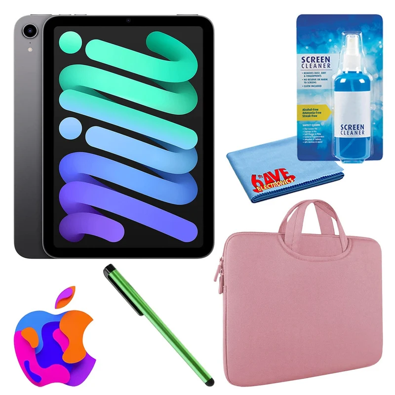 Apple iPad Mini 6 (64GB, Cellular, Space Gray) Bundle with Zipper Sleeve