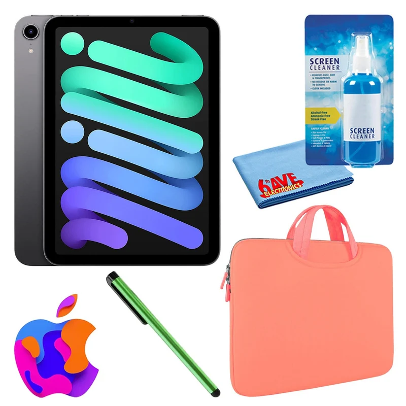 Apple iPad Mini 6 (64GB, Cellular, Space Gray) Bundle with Zipper Sleeve