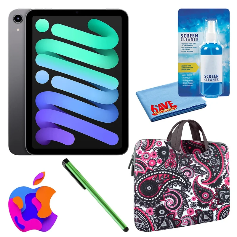 Apple iPad Mini 6 (64GB, Cellular, Space Gray) Bundle with Zipper Sleeve