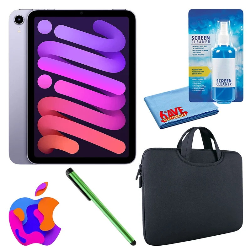Apple iPad Mini 6 (64GB, Cellular, Purple) Bundle with Zipper Sleeve