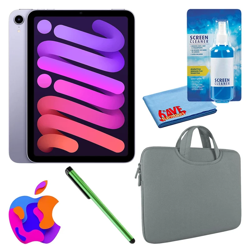 Apple iPad Mini 6 (64GB, Cellular, Purple) Bundle with Zipper Sleeve