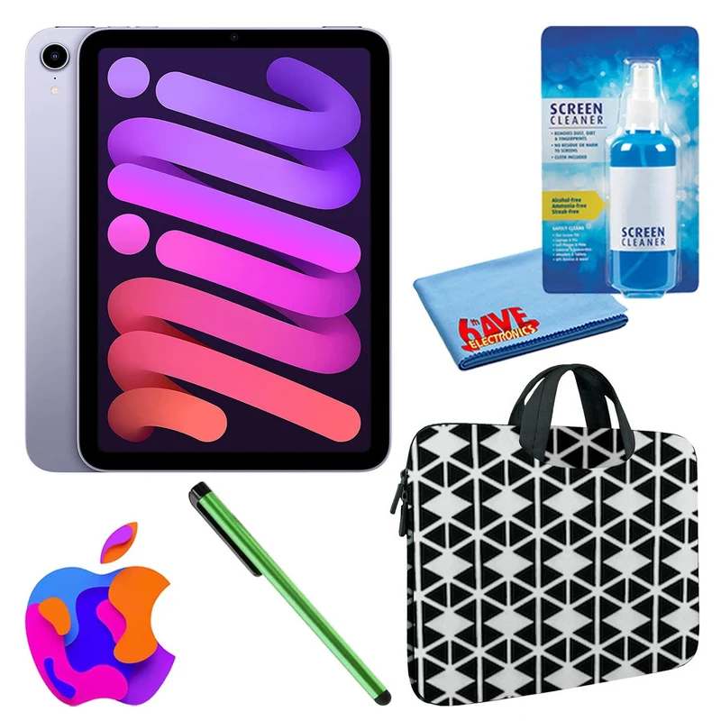 Apple iPad Mini 6 (64GB, Cellular, Purple) Bundle with Zipper Sleeve