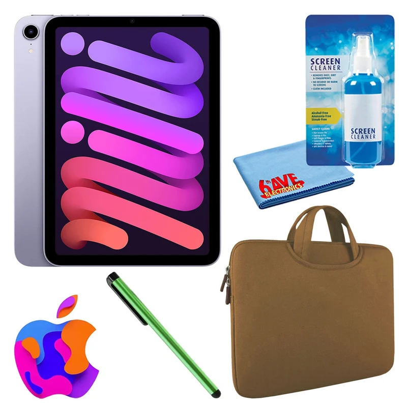 Apple iPad Mini 6 (64GB, Cellular, Purple) Bundle with Zipper Sleeve