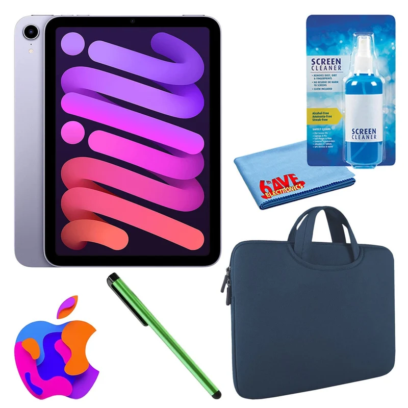 Apple iPad Mini 6 (64GB, Cellular, Purple) Bundle with Zipper Sleeve