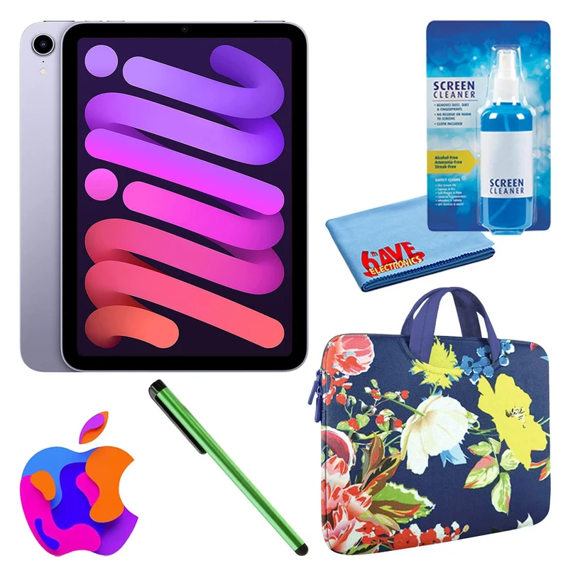 Apple iPad Mini 6 (64GB, Cellular, Purple) Bundle with Zipper Sleeve
