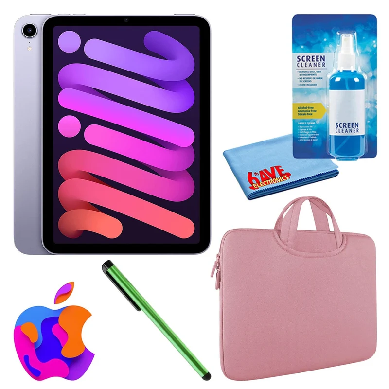 Apple iPad Mini 6 (64GB, Cellular, Purple) Bundle with Zipper Sleeve