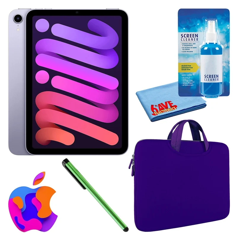 Apple iPad Mini 6 (64GB, Cellular, Purple) Bundle with Zipper Sleeve