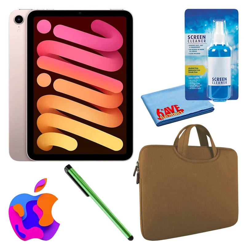 Apple iPad Mini 6 (64GB, Cellular, Pink) Bundle with Zipper Sleeve