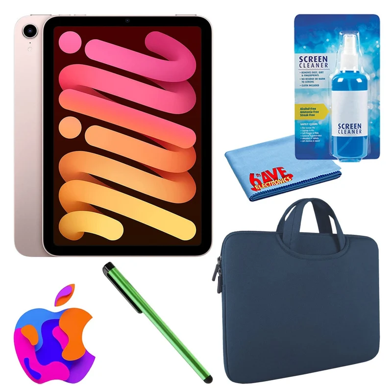 Apple iPad Mini 6 (64GB, Cellular, Pink) Bundle with Zipper Sleeve
