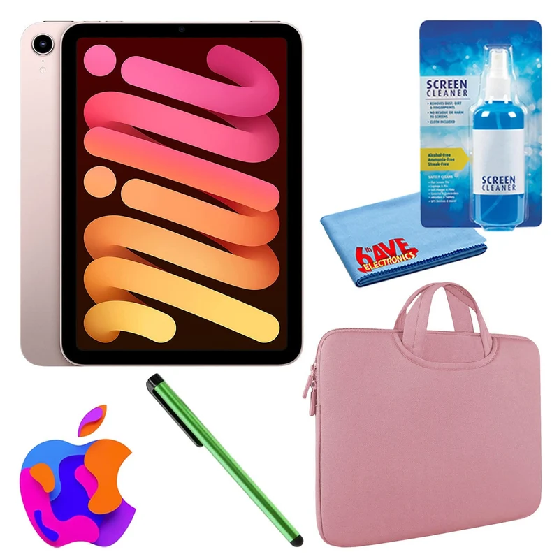 Apple iPad Mini 6 (64GB, Cellular, Pink) Bundle with Zipper Sleeve