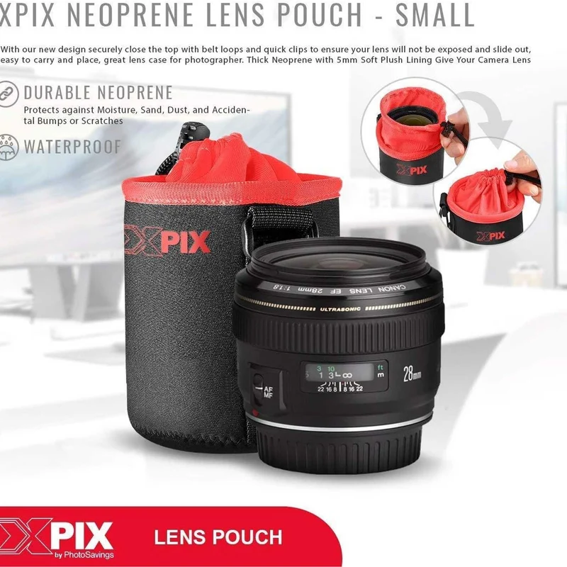 XPIX Small Neoprene Pouch Bag for DSLR Camera Lenses (Canon, Nikon, Sony, Olympus,Fujfilm,Panasonic, and More)