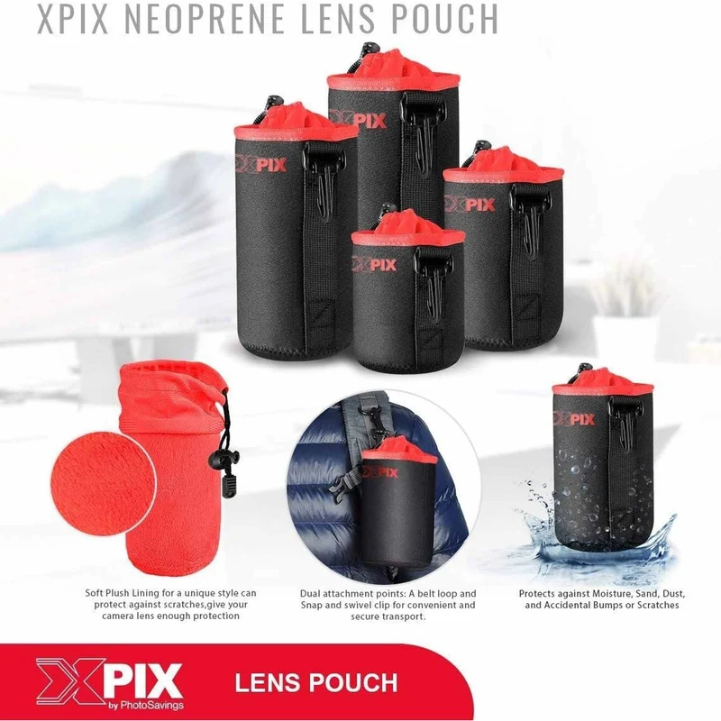 XPIX Small Neoprene Pouch Bag for DSLR Camera Lenses (Canon, Nikon, Sony, Olympus,Fujfilm,Panasonic, and More)