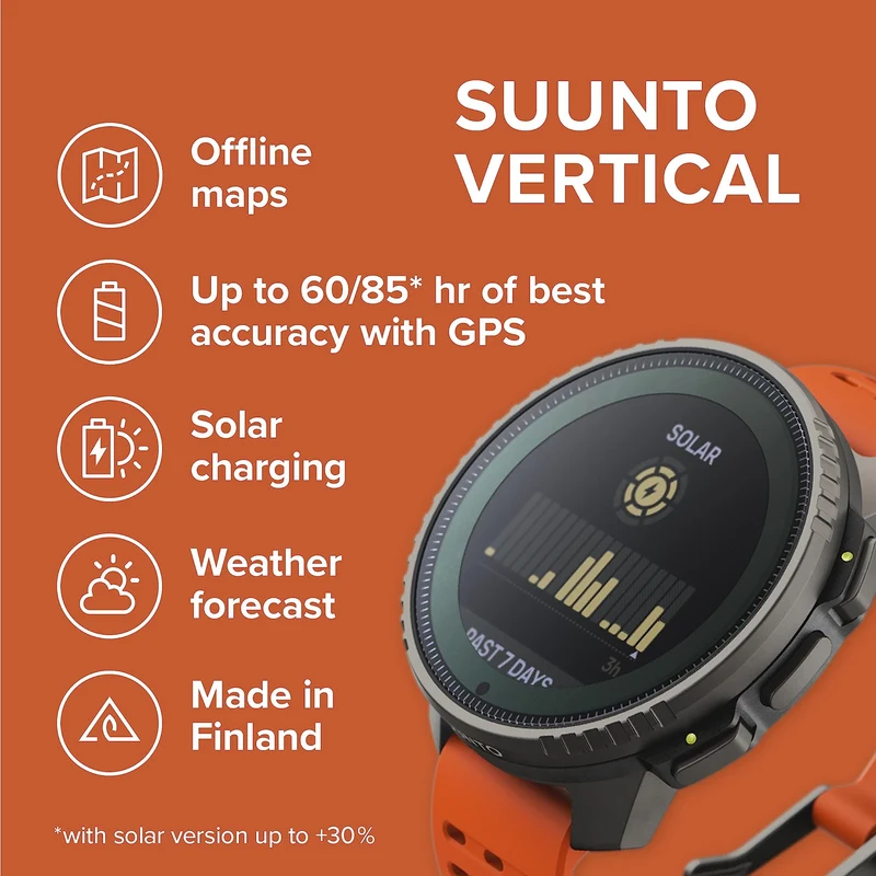 SUUNTO Vertical: Adventure GPS Watch, Large Screen, Offline Maps, Solar Charging