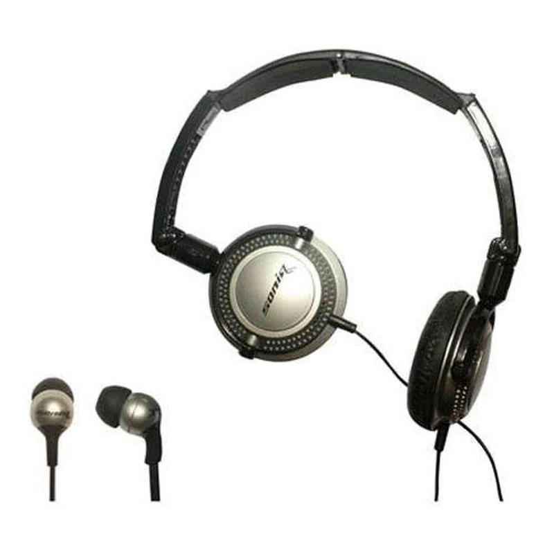 Soniq KABOOM! Headphone/Earphone Combo Pack, 18 Hz to 22 kHz Frequency Response, Silver