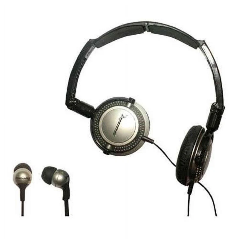 Soniq KABOOM! Headphone/Earphone Combo Pack, 18 Hz to 22 kHz Frequency Response, Silver