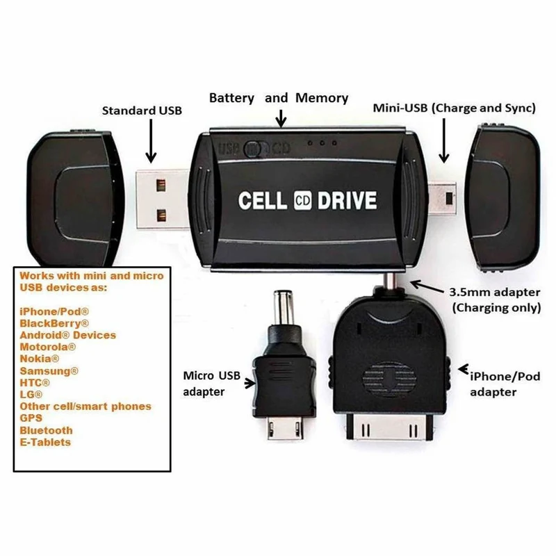 Cell Drive 4 GB Back-Up Power, USB 2.0 Charge, Data Sync and Mass Bundle