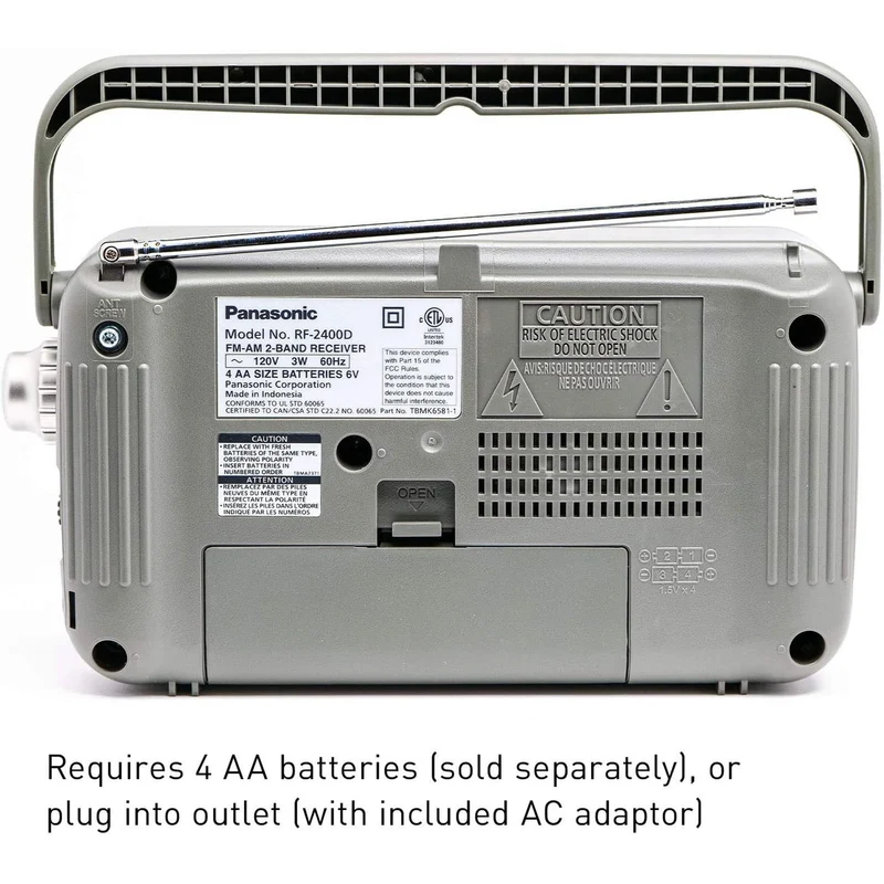Panasonic Portable AM / FM Radio, Battery Operated Analog Radio, AC Powered, Silver (RF-2400D)