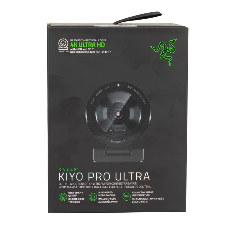 Razer Kiyo Pro Ultra 4K Webcam: Large Sensor - Auto Light Correction - Built-in Mic and Shutter - Pro Grade Content Creation, Streaming, Gaming, Video Calls - Works with OBS, Xsplit, PC, Zoom, Teams