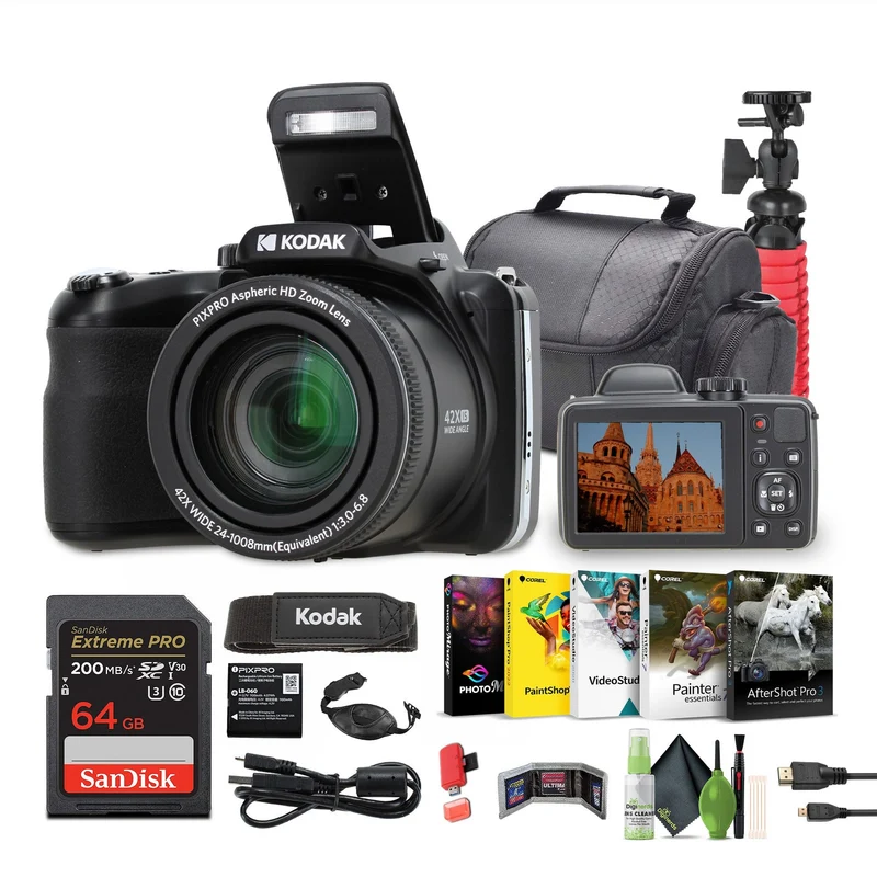 KODAK PIXPRO AZ425 20MP Digital Vlogging Camera +64GB Memory Card + More (Black)
