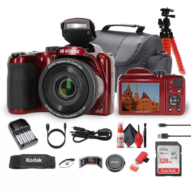 Kodak Pixpro AZ255 Digital Camera in Red (AZ255RD) Bundle with Accessories