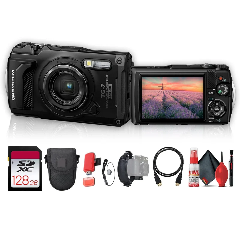 OM SYSTEM Tough TG-7 Digital Camera (Black) Bundle