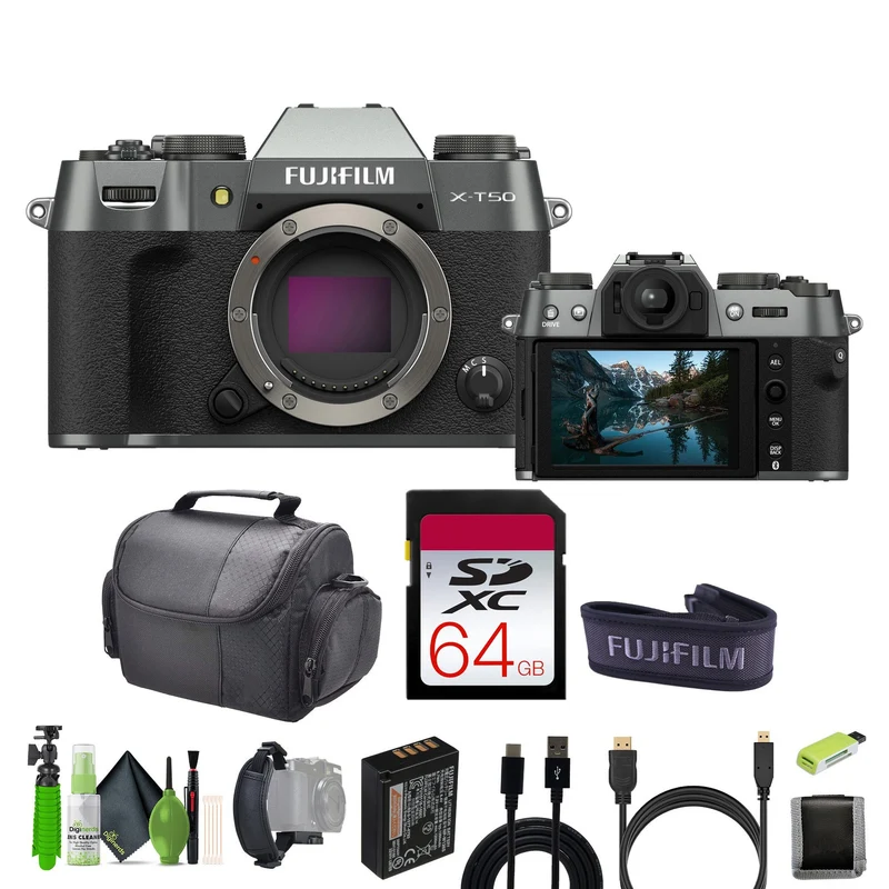 Fujifilm X-T50 Mirrorless Digital Camera + Tripod + More - Charcoal Silver