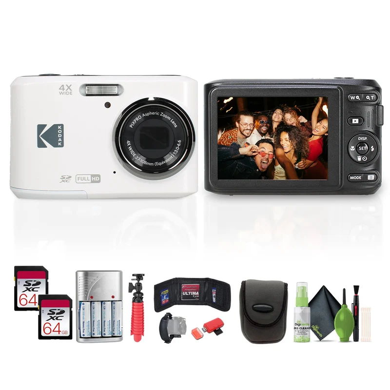 Kodak Pixpro FZ45 Digital Camera in White (FZ45WH) Bundle with Accessories