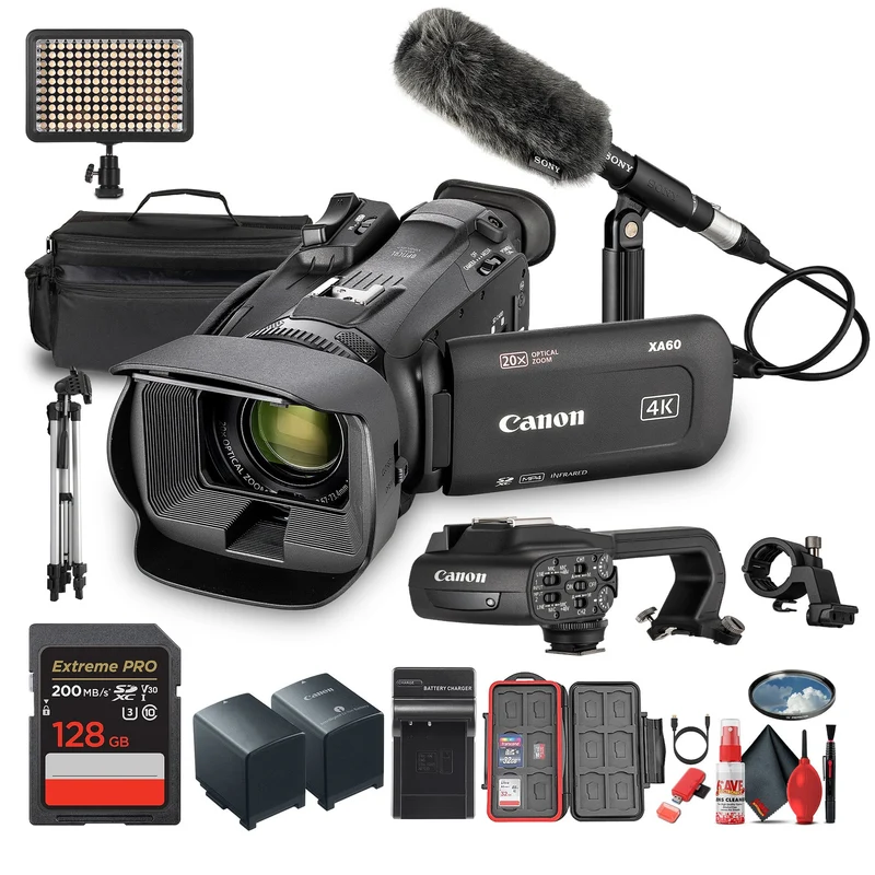 Canon XA60 PAL Professional UHD 4K Camcorder + 128GB SD Card + Microphone + More (Bundle)