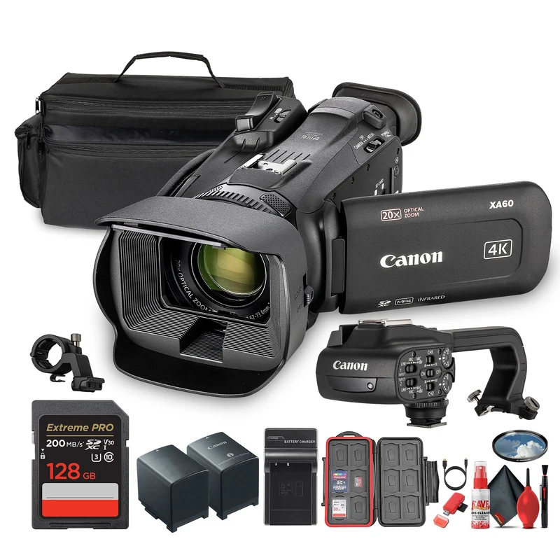 Canon XA60 PAL Professional UHD 4K Camcorder + 128GB SDXC Memory Card + More (Bundle)