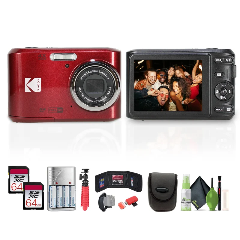 Kodak Pixpro FZ45 Digital Camera in Red (FZ45RD) Bundle with Accessories