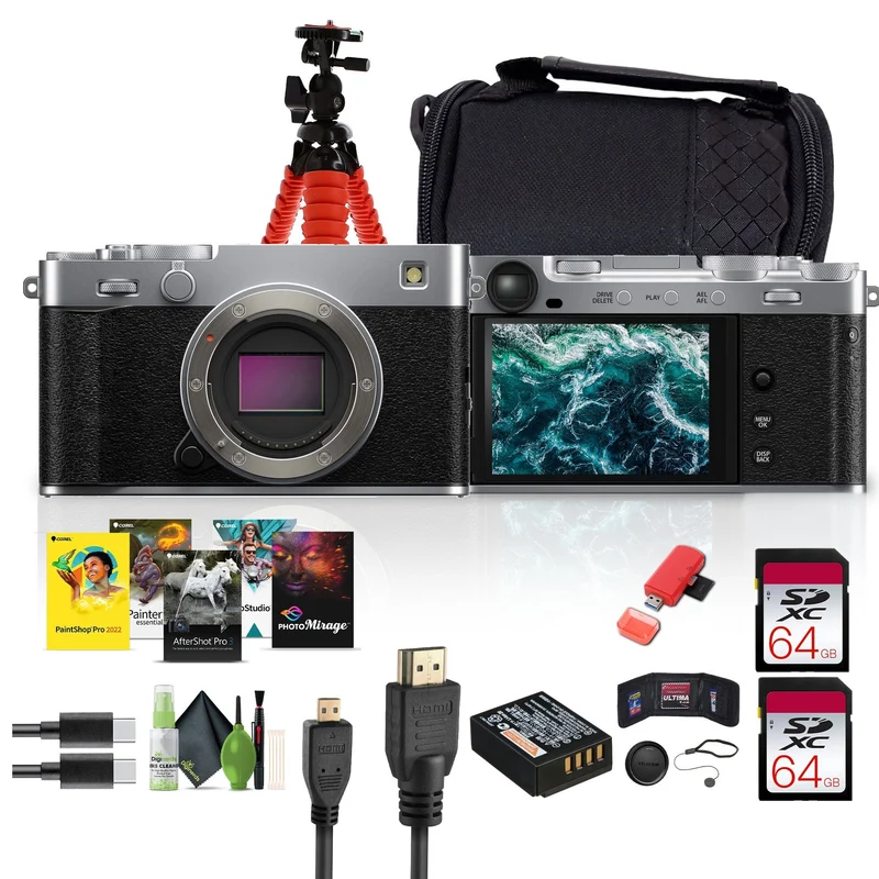 FUJIFILM X-E5 Mirrorless Digital Camera (Silver), 2x 64GB Memory Card