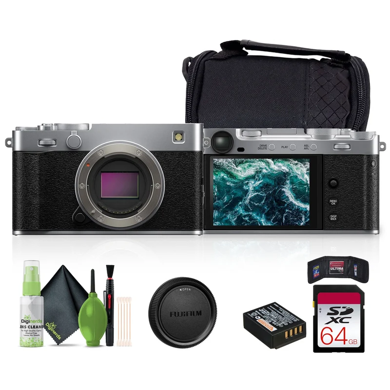 FUJIFILM X-E5 Mirrorless Digital Camera (Silver), 64GB Memory Card