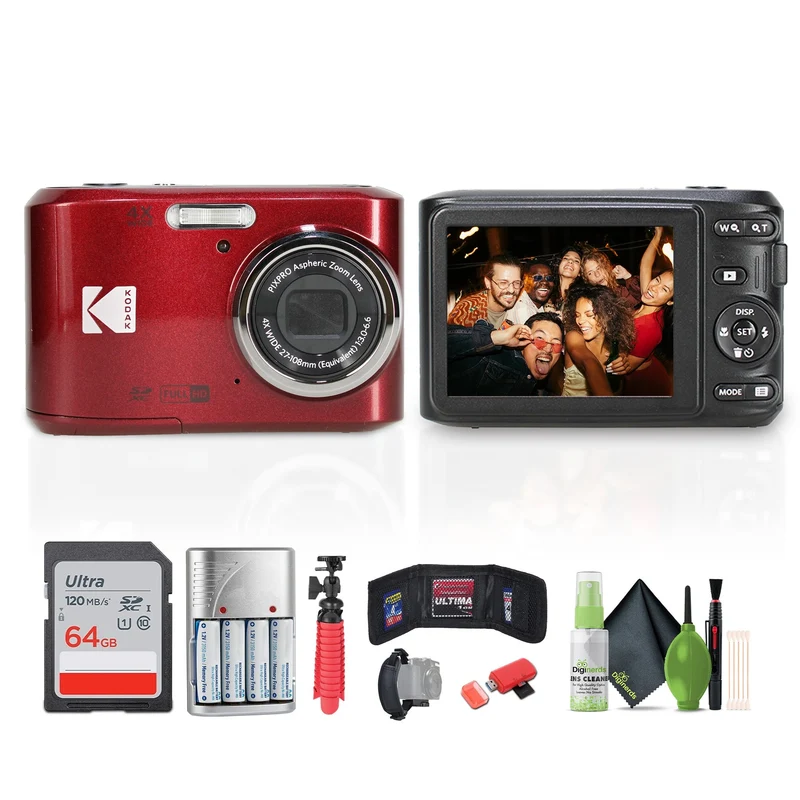Kodak Pixpro FZ45 Digital Camera in Red (FZ45RD) Bundle with Accessories