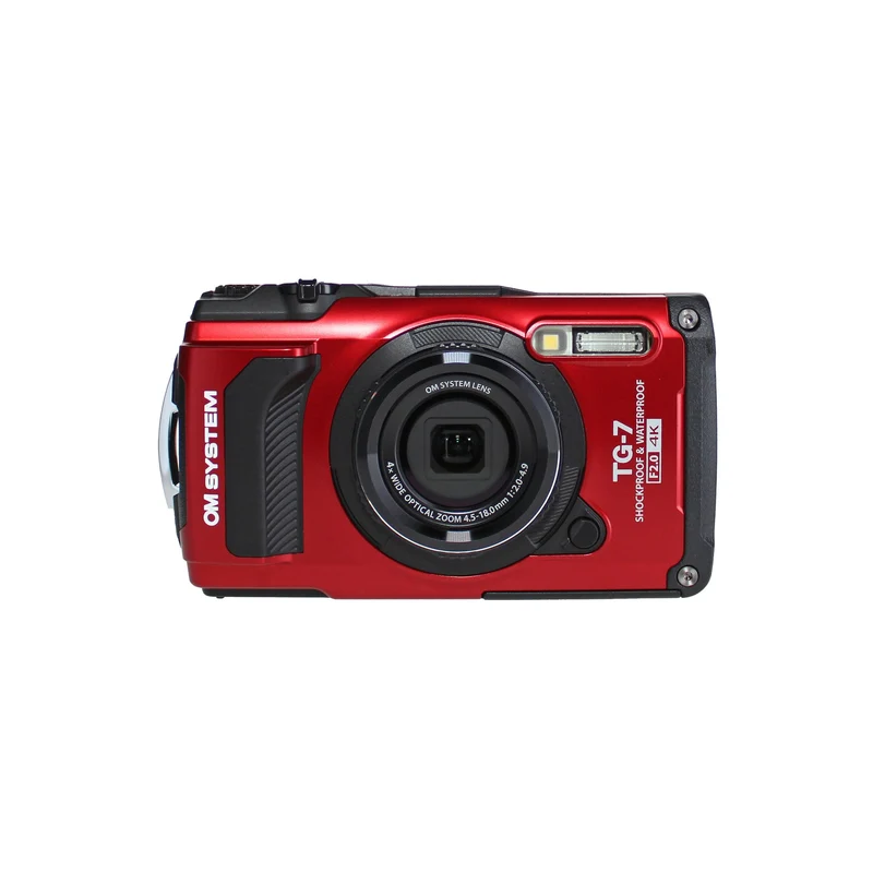 OM SYSTEM Tough TG-7 Red Waterproof Camera, With 2 Extra Batteries + 64GB Card + More