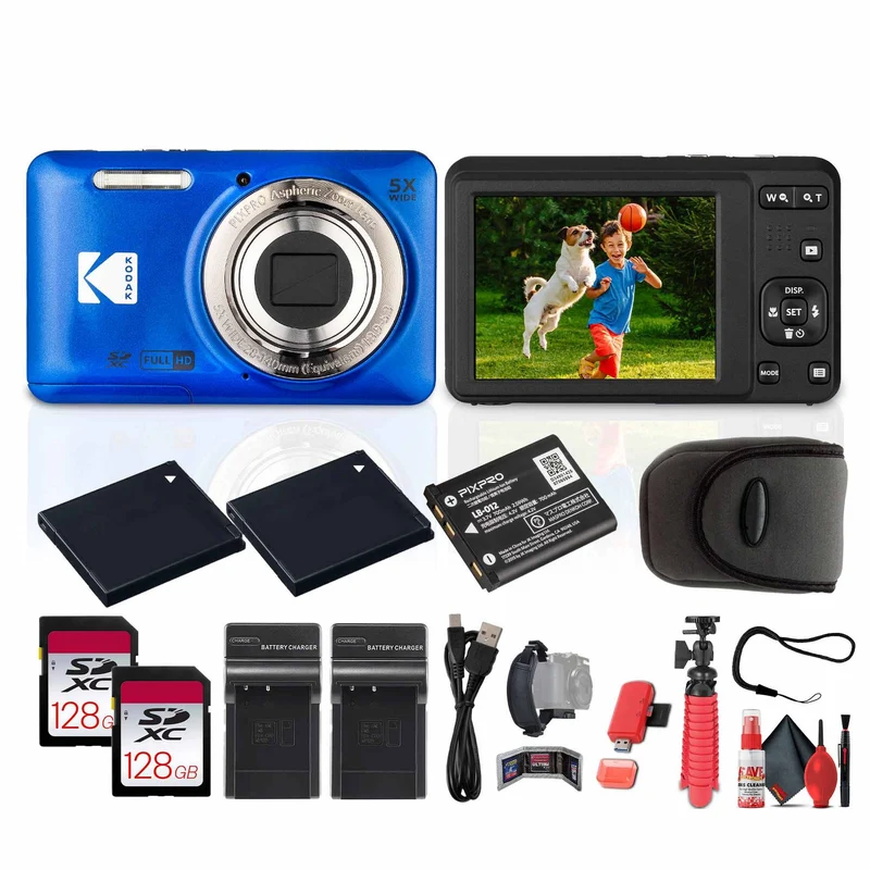 Kodak Pixpro FZ55 Digital Camera in Blue (FZ55BL) Bundle with Accessories