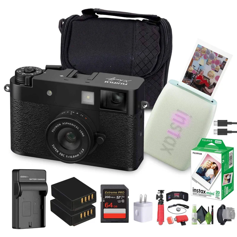 FUJIFILM X Digital Camera (Black), MINI LINK 3 Smartphone Printer(Sage Green)