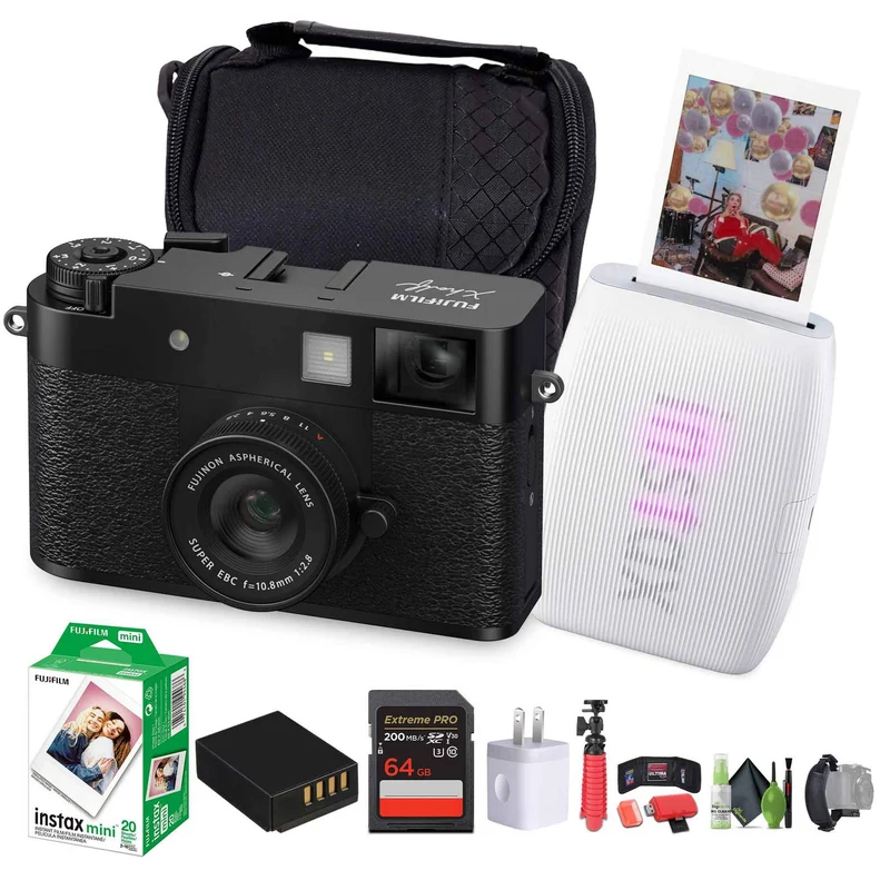 FUJIFILM X Digital Camera (Black), MINI LINK 3 Smartphone Printer(Clay White)