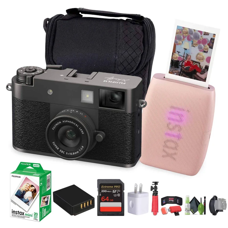 FUJIFILM X Digital Camera (Charcoal Silver), MINI LINK 3 Printer(Rose Pink)