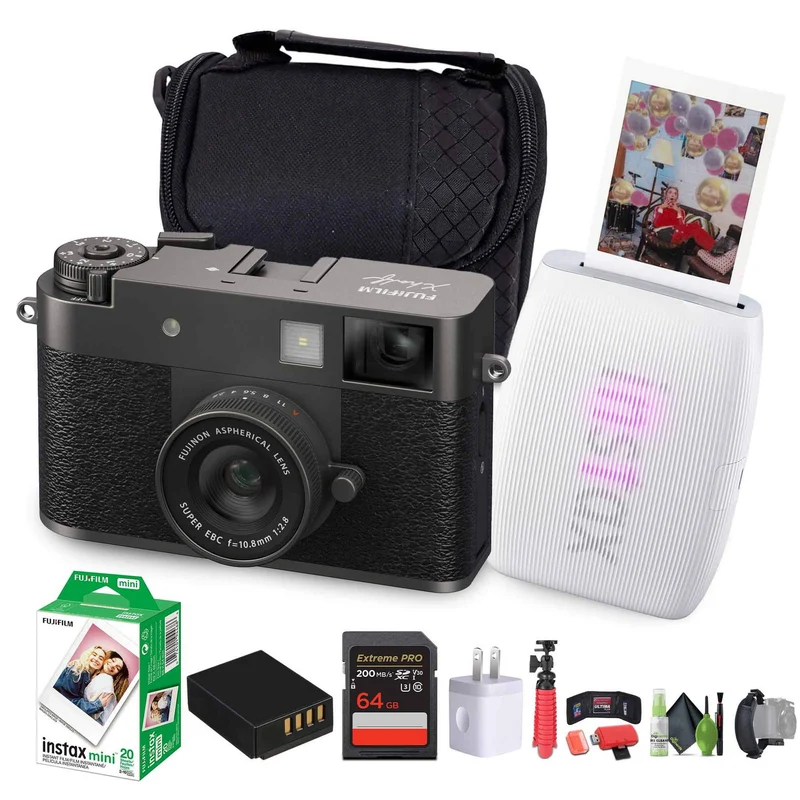 FUJIFILM X Digital Camera (Charcoal Silver), MINI LINK 3 Printer(Clay White)