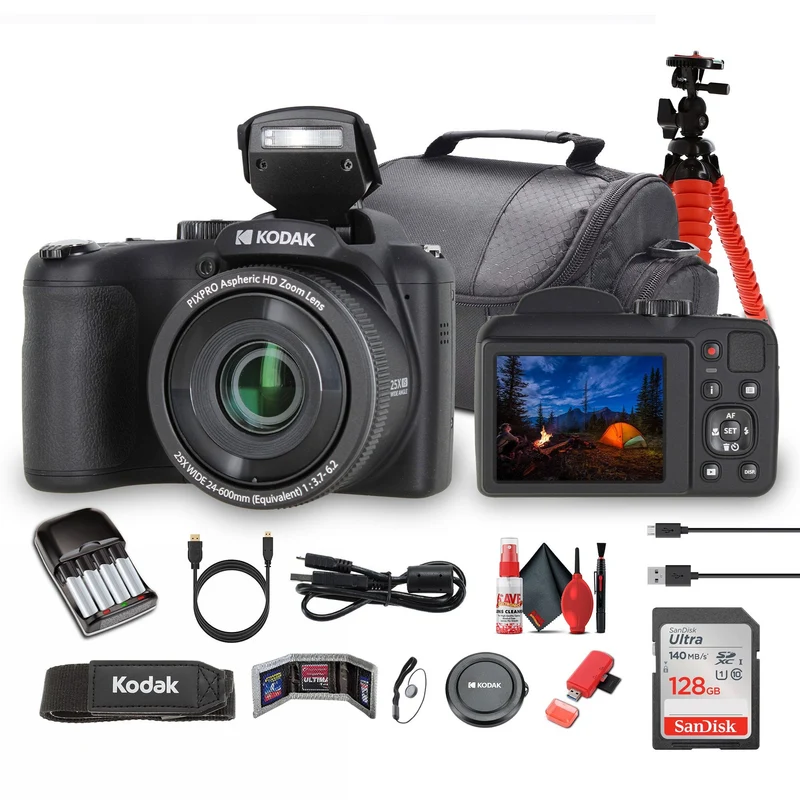 Kodak Pixpro AZ255 Digital Camera in Black (AZ255BK) Bundle with Accessories