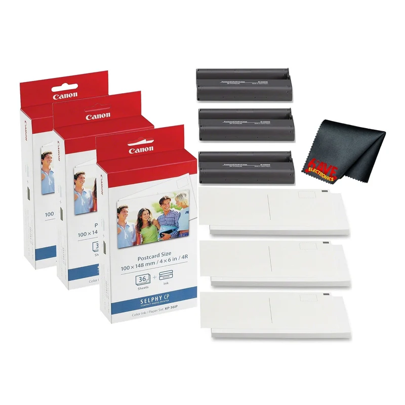 Canon KP-36IP Color Ink and Photo Paper Set 4"x 6" for Canon Selphy Printers (108 Sheets) Bundle