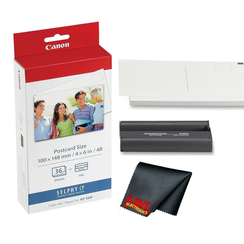 Canon KP-36IP Color Ink and Photo Paper Set 4"x 6" for Canon Selphy Printers (36 Sheets) Bundle