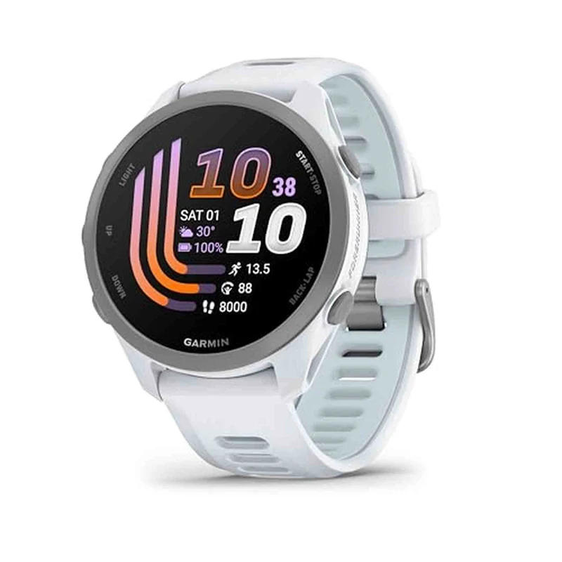 Garmin Forerunner® 170, GPS Running Smartwatch, Advanced Training Metrics and Recovery Insights, Whitestone with Whitestone/Cloud Blue Band