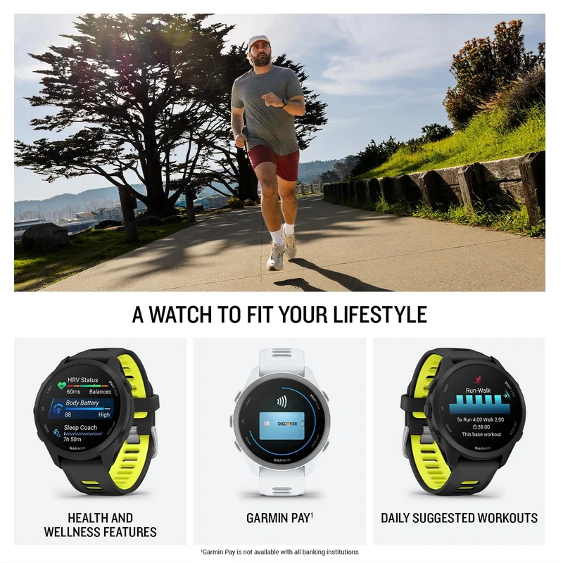 Garmin Forerunner® 170, GPS Running Smartwatch, Advanced Training Metrics and Recovery Insights, Whitestone with Whitestone/Cloud Blue Band