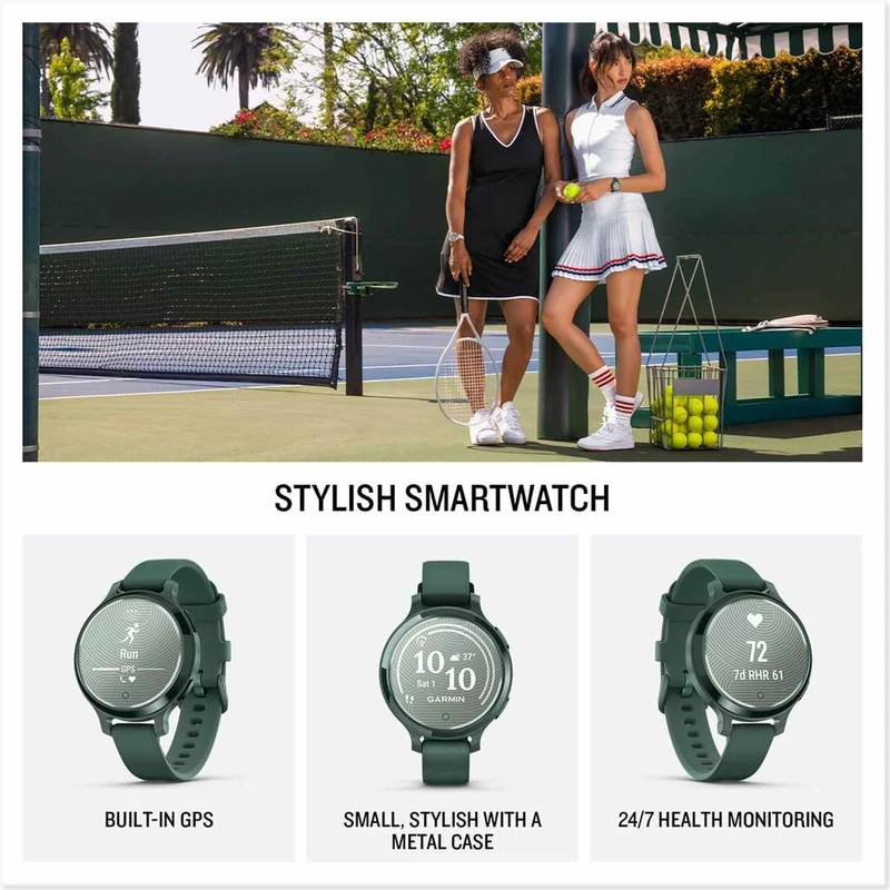 Garmin Lily® 2 Active, Small and Stylish Smartwatch, Built-in GPS, Hidden Display, Patterned Lens, Up to 9 Days Battery Life, Jasper Green with Jasper Green Silicone Band
