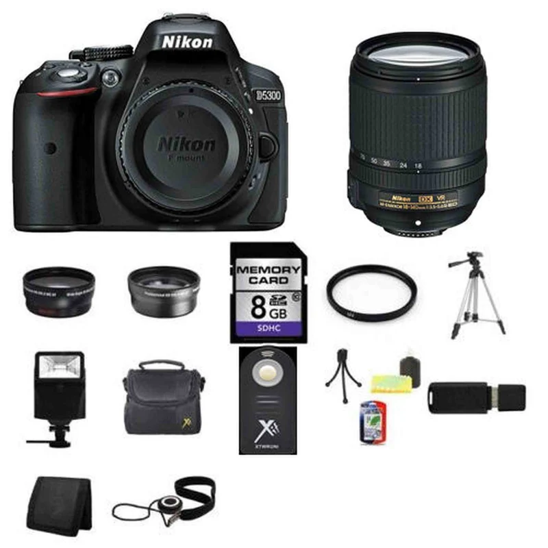 Nikon D5300 DSLR Camera - Black w/18-140mm Lens 8GB Full Kit
