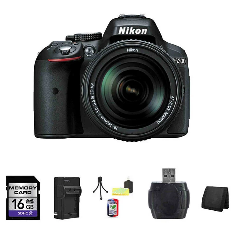 Nikon D5300 DSLR Camera - Black w/18-140mm Lens 16GB Package