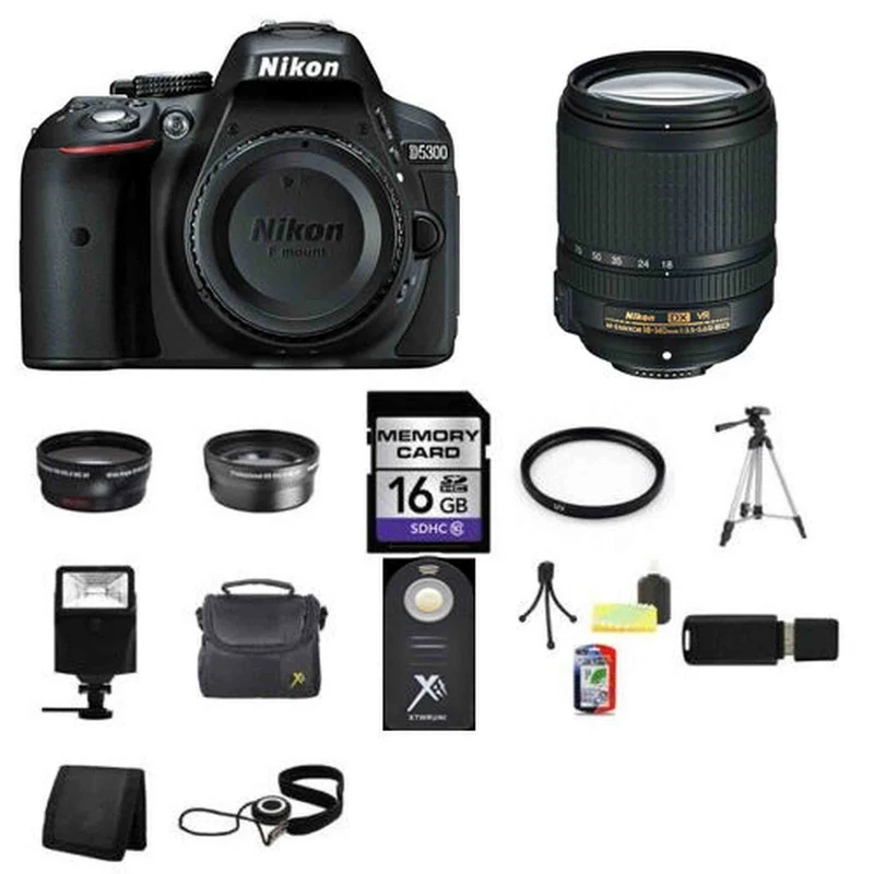 Nikon D5300 DSLR Camera - Black w/18-140mm Lens 16GB Full Kit