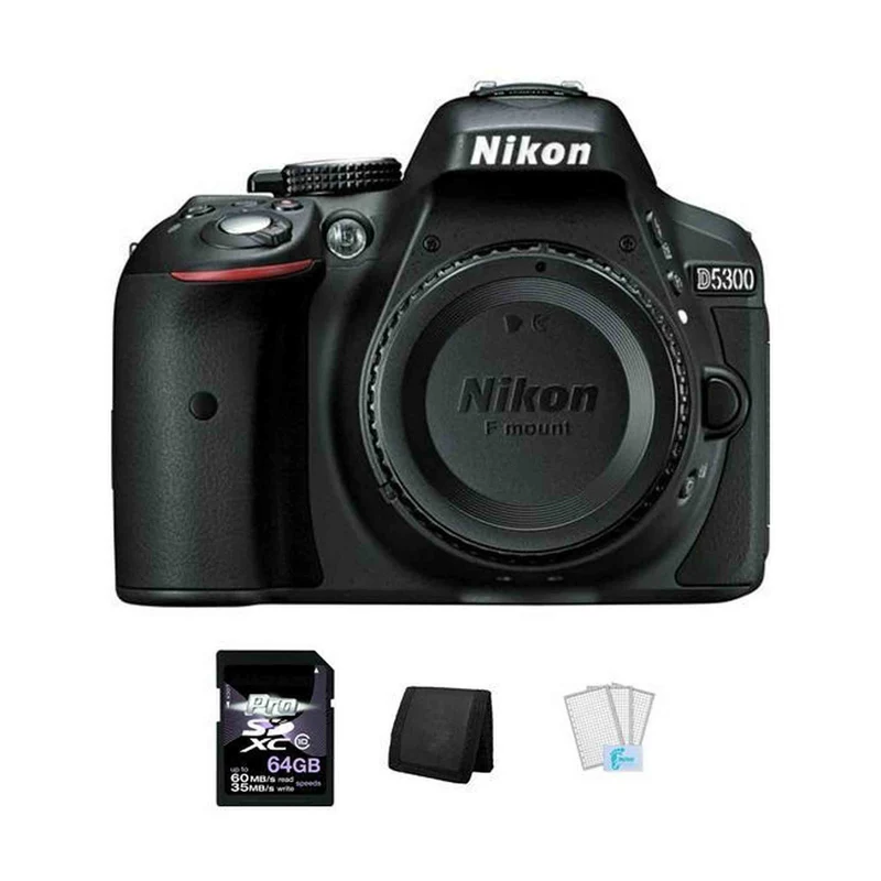 Nikon D5300 DSLR Camera - Black + 64GB, Memory Card Wallet & Screen Protectors