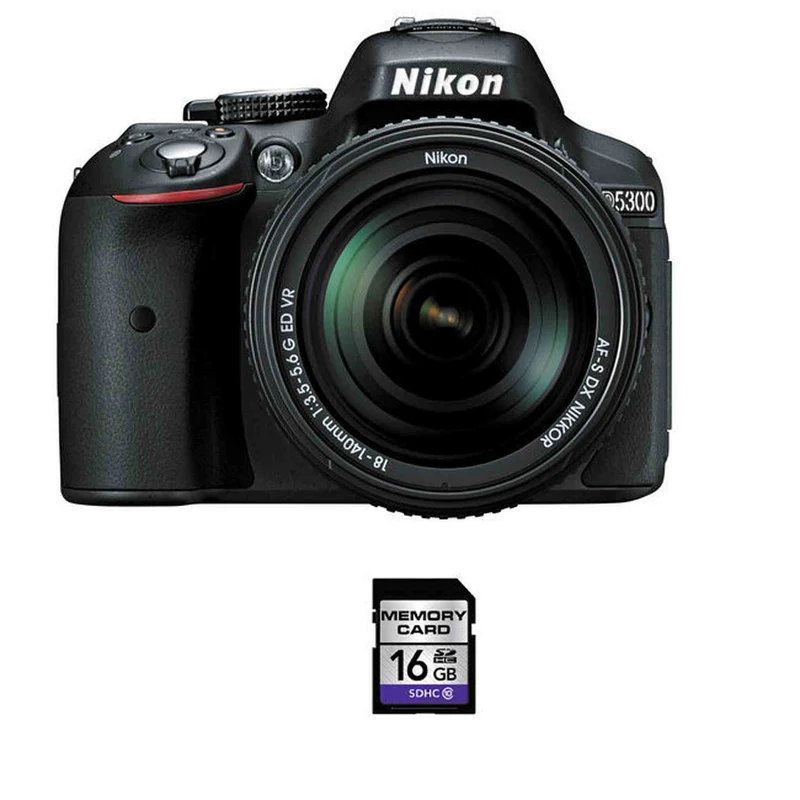 Nikon D5300 DSLR Camera - Black w/18-140mm Lens w/16GB SDHC Card